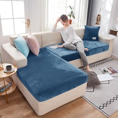 호환 탄성 벨벳 소파 좌석 쿠션 커버 거실 Longue 코너 L 가구 Slipcovers, Plus Size (S)-1pc, [09] 10-Royal blue, 1개