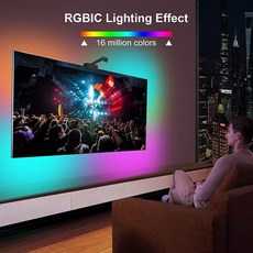  TV백라이트 LED RGBIC WIFI TV 백라이트 App 제어 카메라 멀티 컬러 음악 동기화 스트립 55-65 인치 PC 키, 한개옵션1, 02 US plug 