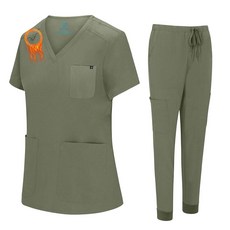 ACTIVE UNIFORMS 여성용 조거 스크럽 세트 10 포켓 스트레치 의료용 수술복 상의 및 바지 수유복 (올리브 XS)