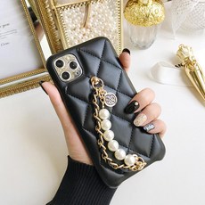 이폰12 프로 맥스 미니 11 XR XS SE2 7 8 플러스 가죽 장미 팬던트 진주 체인 스트랩 실리콘 휴대폰 케이스