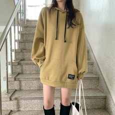 [시크블랙] 기모 라벨 박시코튼 롱 후드티