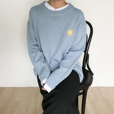 하늘로 여성 가을 니트 루즈핏 박시 캐주얼 룩 와이드 코디