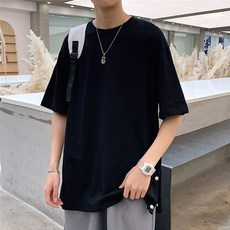 케이댄스 여름 순 남자 드랜드 트렌드 와이드 루즈핏 라운드넥 캐쥬얼