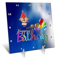 NMT 모자와 케이크 생일 축하 풍선을 착용하는 원숭이의 이미지. - 데스크 시계 (DC_329220_1) - P034508MWGJHQQ2, 기본