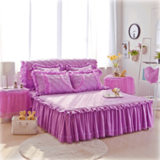 침대커버레이스 공주풍 쓰리피스 프릴 침대커버, 2.0×2.2미터침대스커트+베개커버2개+침대커버, 옵션2