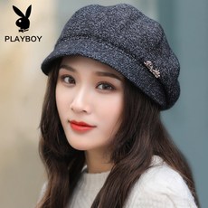 PLAYBOY 바람둥이 (PLAYBOY) 모자 여자 겨울 패션 베레모 한국 판 캐 주 얼 캡 영국 론 화가 팔각 모 모직 CM 2222 A 블랙 (모 자)