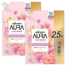 아우라 초고농축 섬유유연제 윌유메리미 로즈워터 앤 프리지아 향 리필, 2개, 1.7L
