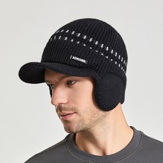 남성 겨울 니트 골프모자 털 귀마개 귀도리 귀달이 기모 등산 방한 남자 모자, 블랙, 1개