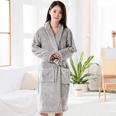 로브가운 두꺼운 따뜻한 플란넬 로브 라지 사이즈 가을 겨울 커플 잠옷 코랄 벨벳 여성 목욕 가운 홈웨어 패딩 남성, Gray, 9) Gray - XXL75-90kg, 1개