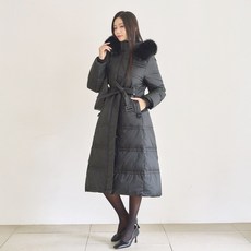 여성 폭스퍼 롱패딩 오리털 100% 후드 점퍼 덕다운 겨울 벨트 자켓 [마티] 상품 이미지