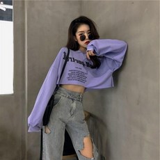 소매 퍼프 루즈핏 데일리 라운드넥 여성 섹시 크롭티셔츠