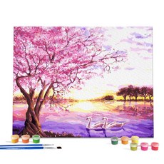 아트박스/아이러브페인팅 DIY캔버스형 그림그리기 40x50cm 석양의백조한쌍