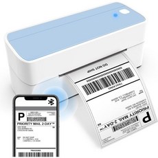 라벨기 라벨프린터 네임스티커 Asprink Bluetooth 배송 라벨 프린터 4x6 패키지용 무선 열 중소기업용 데스크탑 Chromebook iPhone UPS Shopify, White Blue