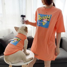 펫띠 도날드덕 프린팅 여름 강아지 커플룩 강아지옷, 오렌지