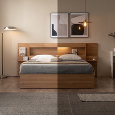 심플먼트 하벤 LED USB 3단 수납 서랍형 침대 퀸 Q(3colors), 오크