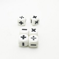 2Pcs 새로운 더하기 빼기 곱하기 및 나누기 기호 연산 주사위 산술 수학 교육 유치원 1.6CM, 하얀