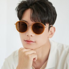 멜라크메 남여공용 동글이 뿔테쉐입 오버 호박 선글라스