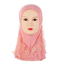 소녀 무슬림 목도리 Hijab 스카프 어린이 꽃 메쉬 Headscarf 모자 리넨 랩 어린이 이슬람 인스턴트 터번 2019 참신|이슬람 의류|