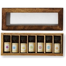 우드박스가 장착된 크라운에서 루트 7 x 10ml 버라이어티 선물팩까지 7차크라스의 차크라 앰프 행운 치료 등급 아로마테라피 차크라 프래그란스 오일 세트, 상세페이지 참조