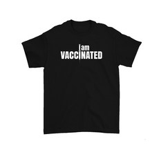 [더크라운비] 시즌5 I AM VACCINATED 남여공용 코로나 백신 접종 100% 면 티셔츠 반팔티 (블랙)