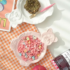귀여운 곰돌이 접시 디저트 그릇, 밀키핑크