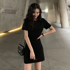 플렉스마켓 슬림원피스 슬리밍원피스 체형커버원피스 몸매보정원피스 슬림드레스 여름 블랙 반팔티셔츠 이너