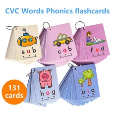 131 CVC Cards + 2 Workbooks +8 Posters 영어 카드 파닉스 단어 유아를 위한 병음 단어 영어 학습 카드 어린이를 위한 언어 차트와 책, 131 flashcards