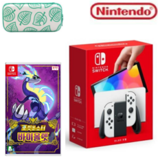 (정품) 닌텐도 스위치 OLED 화이트 본체 + 포켓몬스터 바이올렛 칩 + 알로하 파우치