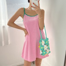 (미니 롱 ver) 타올 비치웨어 랍빠 배색 스퀘어넥 테리 루즈핏 끈 나시 롱 미니 원피스 5color 커버업 올 비치웨어 랍빠 배색 스퀘어넥 테리 루즈핏 끈 나시 미니 원피스 5color 커버업