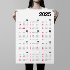 알루이 2025년 대형 벽걸이 달력 포스터 한장달력, 1장, 2025대형달력 레드