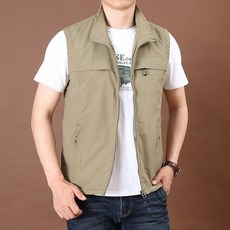 공구조끼 남자의 얇은 공구 빠른 건조 조끼 야외 스포츠 멀티 포켓 스탠드 칼라 봄, [04] XXL 75-85KG, [06] 7929 Khaki, 1개