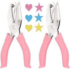 하트펀치 2 팩 하트 앤 스타 1 4 인치 모양 금속 단일 핸드헬드 홀 종이 펀치 펀치와 태그 의류 티켓용 소프트 핸들이, Star Heart - 1/4 inch