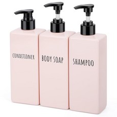 Segbeauty 샴푸병 핑크 3 개 세트 500ml 사각형 스티커 포함 샴푸 병 귀여운 디스펜서 리필병 용기 대용량 멋쟁이 누출 방지 간단 설치 욕실 세면장 알코올 세탁 세제 주