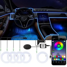 앱 제어가 가능한 5 in 1 자동차 LED 스트립 조명 RGB 색상이 있는 주변 키트 내부 도어용 USB 네온 액세서리 4가지 점멸 모드 센터 콘솔, 앱 제어가 가능한 5 in 1 자동차 LED 스트립 조