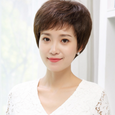 자연스러운 중년여성가발 인모 아줌마가발 엄마가발 짧은가발JE1401, 1개, 다크브라운