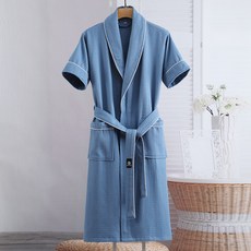 ANYOU 여름 커플 잠옷 반팔 홈웨어 파자마 와플 면 샤워가운 남녀공용 호텔식, M, 블루, 1개