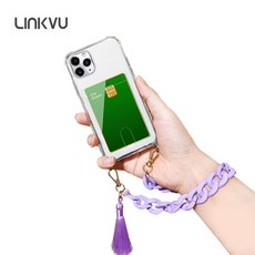 Linkvu 카드업 파스텔 테슬 체인 손목스트랩 아이폰 케이스 iPhone12 미니 11 프로 XS 맥스 XR SE 8 7 P