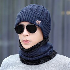 비니 모자 남성겨울 보온 니트 겨울 자전거탈때귀보호 방한모자 자남성 커버 목도리 두꺼운, 싱글 모자 모자 만 _해군