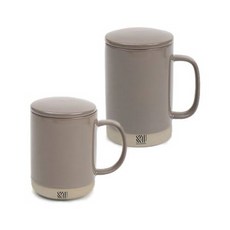 마시피렌체 포개다 듀오 뚜껑머그 500ml + 350ml 세트, 코코아브라운, 1세트