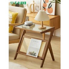 라탄 등나무 일본식 잡지 꽂이 이케아 사이드 티 램프 쇼파 옆 테이블, 원목색 53.5x35.5x55