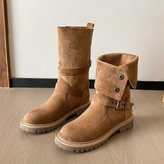 여성 버클 미들 숏 투웨이 스웨이드 부츠 4cm