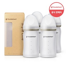 더블하트 실리콘 유리젖병 160ml, 화이트, 4개