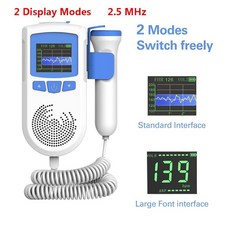 2.5MHz 태아 태아 도플러 초음파 아기 하트 비트 모니터 포켓 임신 태아 펄스 감지기 심박수 측정기 2 모드, 2 디스플레이 모드 2.5MHz, 중국