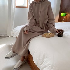 [시크블랙] 데일리 기모 루즈핏 후드 롱원피스 여성 겨울 포켓 오버핏 박시핏 무지 홈웨어 맥시 무지 데일리 집콕룩 빅사이즈
