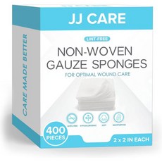 JJ CARE 부직포 거즈 [200카운트] 구급용 2x2 패드 4겹 치과 보푸라기 없는 에스테틱 물티슈 관리용 스펀지, 2x2 Inch (Pack of 400), 2개 - 부직포거즈