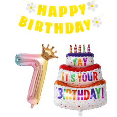 파파 파티 1m 케이크 왕관 숫자 풍선 데이지 가랜드 생일 세트, 1개, 케이크+가랜드+숫자7