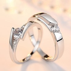 YUEMEIYD 순은 925 커플링 1쌍 사이즈 조절형 큐빅 남녀반지 오픈 결혼반지 프로포즈 반지
