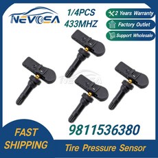 타이어공기압센서 Nevosa 자동차 타이어 압력 모니터 센서 TPMS 9811536380 9802003680 433MHz 시트로엥 Berlingo C4 C5 C8 C-Elysee, 4개