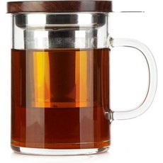 인퓨저 호두 뚜껑 손잡이가 있는 COMI 티컵 넓은 입의 유리 엑스트라 대용량 느슨한 잎차 찌기용 스테인리스 스틸 티 머그잔14온스400ml, Cylindrical