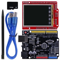 아두이노 코딩 키트 TFT LCD 디스플레이 모듈 터치 스크린 쉴드 및 ATmega328P 보드 USB 케이블 포함 TF 카드/펜 아두이노와 호환 2.2 인치, 없음, 1개